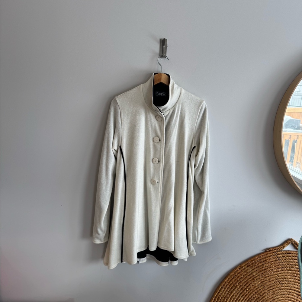 Sympli Cream Long Sleeve Peplum Blouse/cardigan